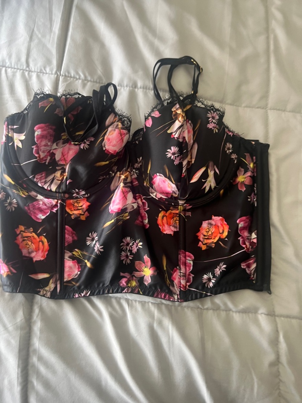Victoria's Secret Black Floral Longline Bustier